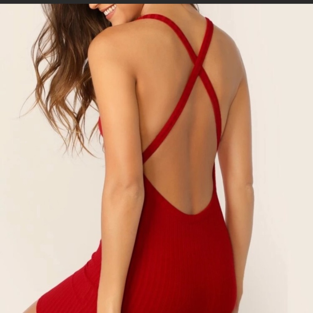 Shein red bodycon dress backless XS or XXS